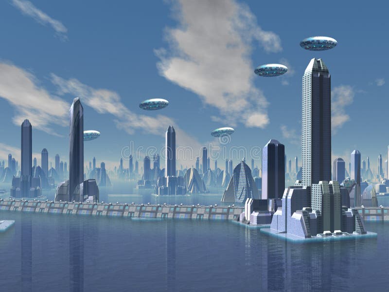 UFO over Futuristic Alien City