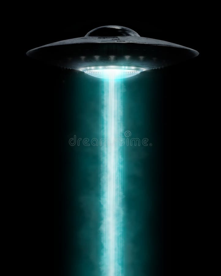 Ufo pairando com um feixe de luz descendo