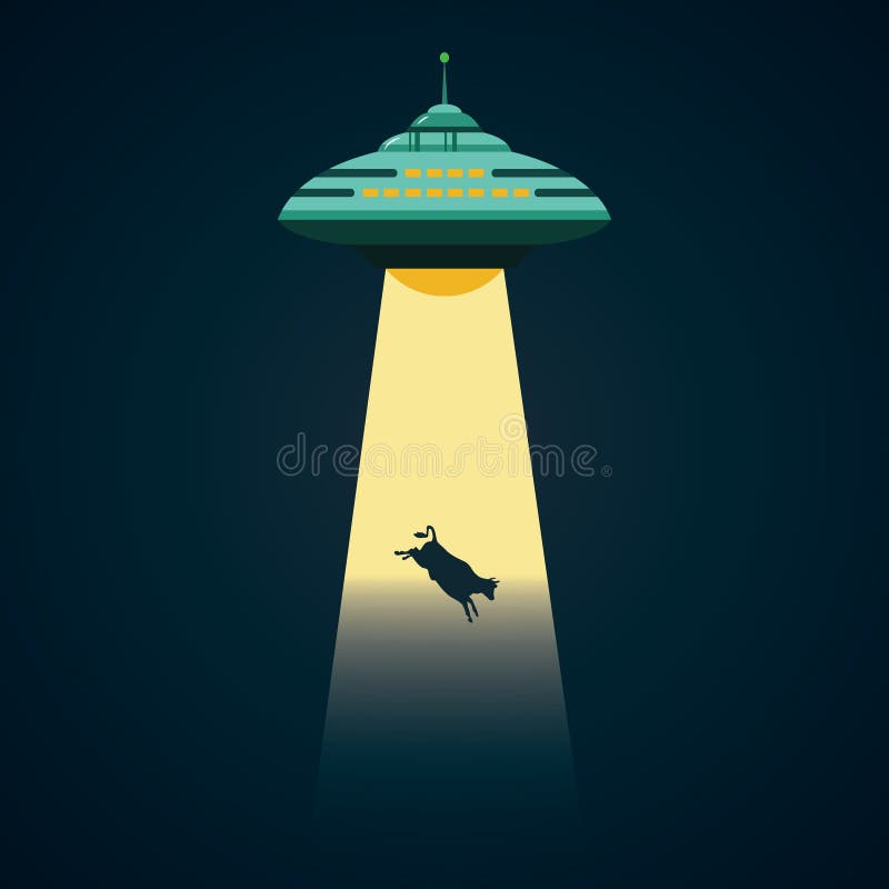 ufo sequestrando uma silhueta de vaca. nave espacial alienígena, adesivo de  desenho animado de objeto voador desconhecido futurista isolado em fundo  azul escuro. ilustração vetorial plana 6138912 Vetor no Vecteezy