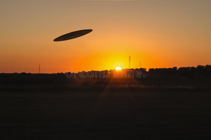UFO Sighting Sunset stock image. Image of future, fiction - 107591167