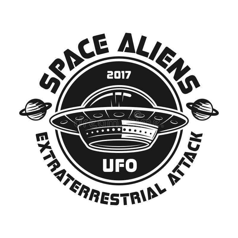 Ufo vector vintage emblem with text space aliens royalty free illustration