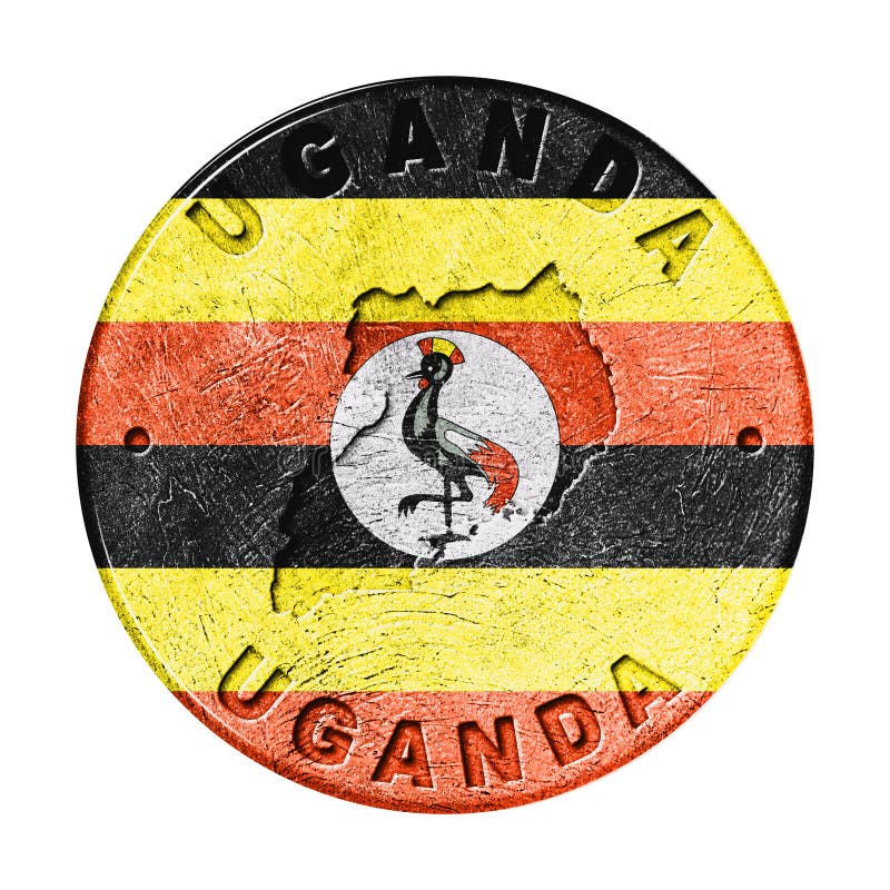Uganda Flag Button cu harta stock illustration