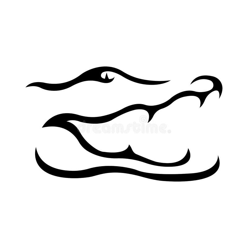 Ugello del viso di coccodrillo disegnato da varie linee di colore nero su fondo bianco isolato Stile minimalista Tatuaggio, logo