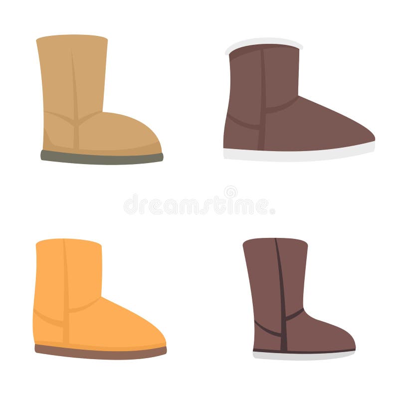 Fashion Ugg Boots Icons Set, Outline Style Stock Vector Illustration