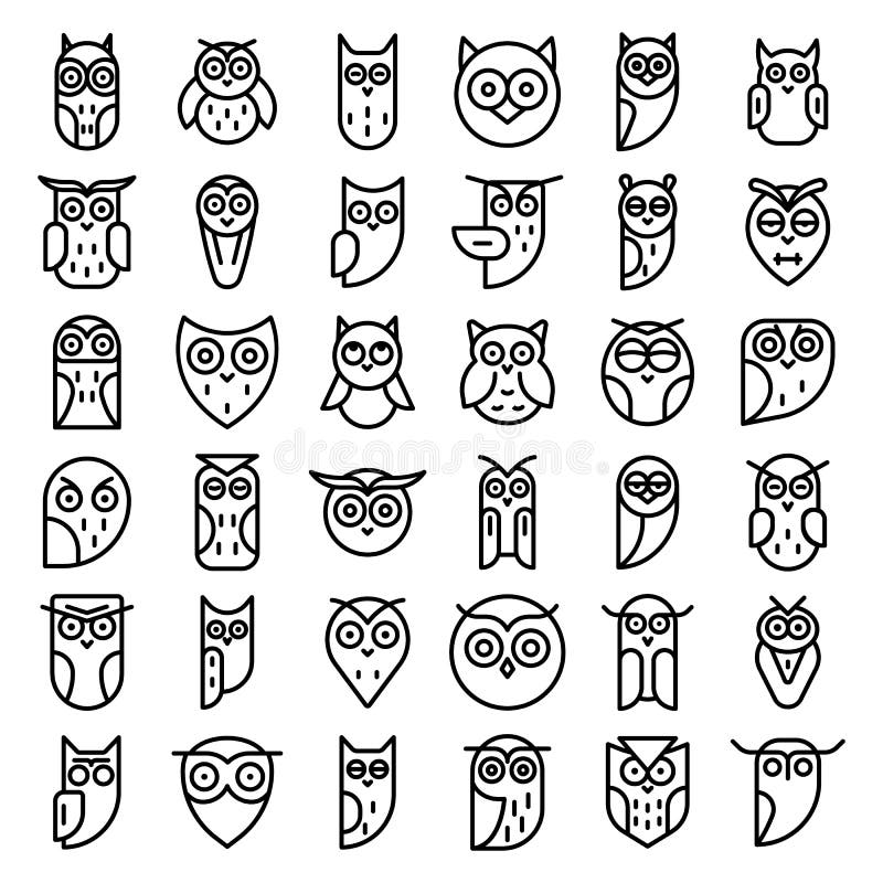 Ugglasymbolsuppsättning, översiktsstil royaltyfri illustrationer Ugglasymbolsuppsättning, översiktsstil royaltyfri illustrationer