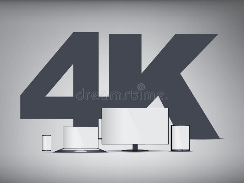 UHD-TV, smartphone, laptop, tabletsymbolen binnen stock illustratie UHD-TV, smartphone, laptop, tabletsymbolen binnen stock illustratie