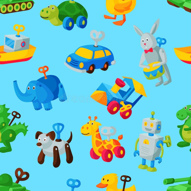 Uhrwerkspielzeug-Schlüsselvektormechanikerspielzimmer Toyshopmechanismus für Kindertierzeitwerkauto, Zug, Roboterillustration stock abbildung