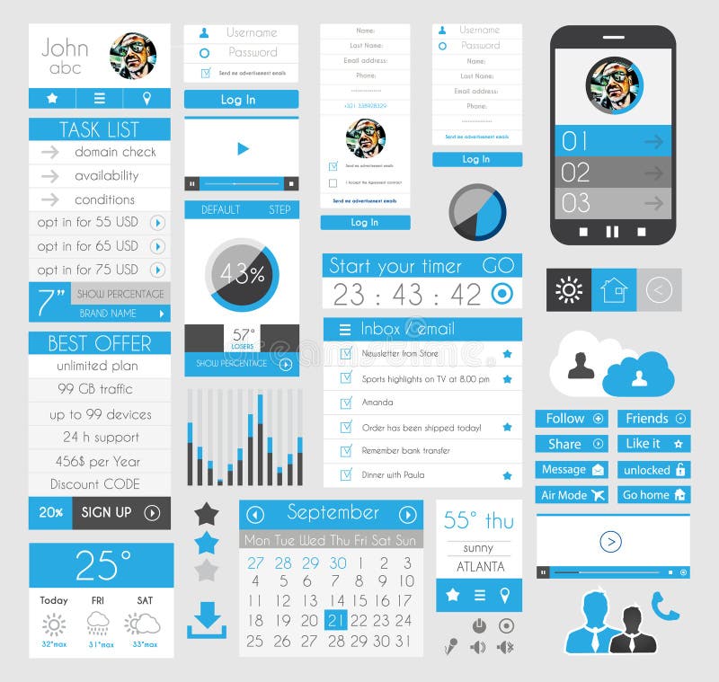 UI Flat Design Elements for Web, Infographics vector illustration