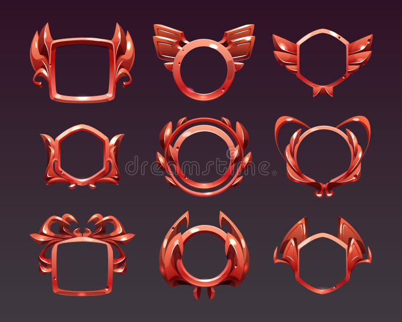 Ui Game Frames, Level Borders, Red Textured Design Stock Illustration