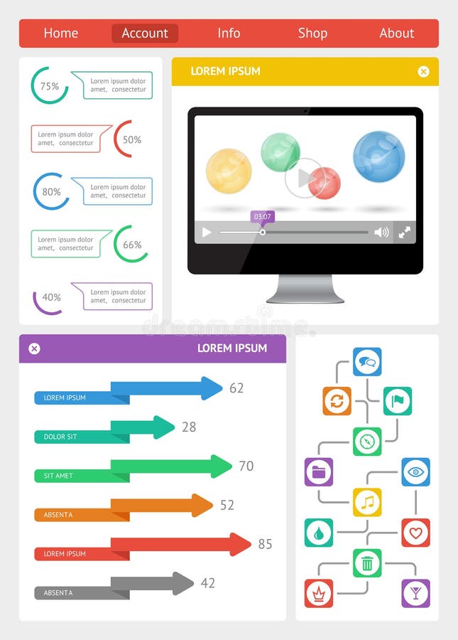 Ui, infographics and web elements including flat d royalty free illustration