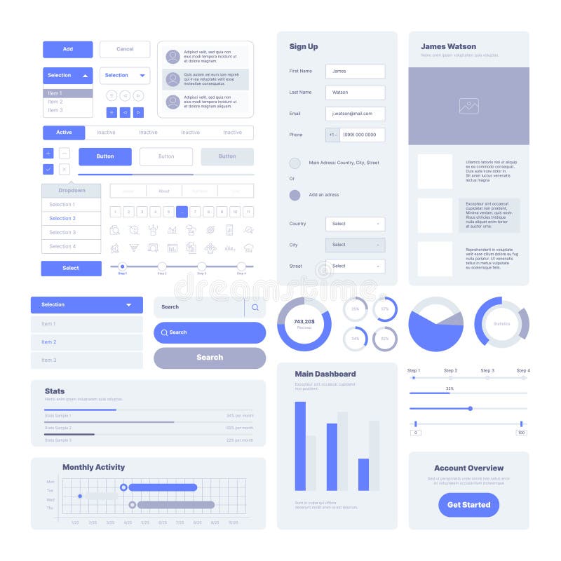 Ui kit. User layout elements for web design projects and mobile application items garish vector templates vector illustration