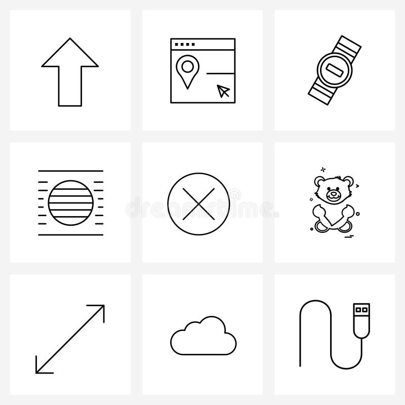 UI Set of 9 Basic Line Icons of delete, circle, watch, science, adjustment Vector Illustration
