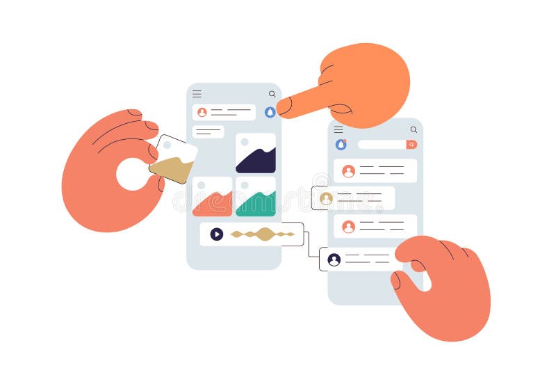 Ui ux-design för konceptet för mobilapp. genereringsprocess för abstrakt gränssnitt för telefonprogram. underlätta utformningen av royaltyfri illustrationer