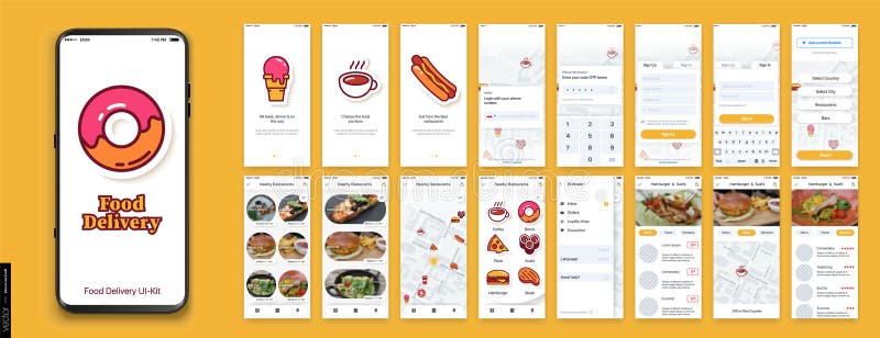 Ui ux gui mobile app design. distribuzione di alimenti