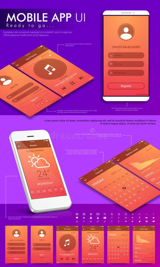 UI, UX And GUI Template For Mobile App. Stock Illustration ...