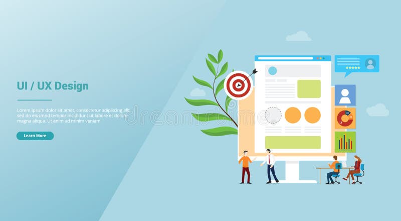 Ui ux user interface and user experience design concept development with team people and browser for website template landing royalty free illustration Ui ux user interface and user experience design concept development with team people and browser for website template landing royalty free illustration