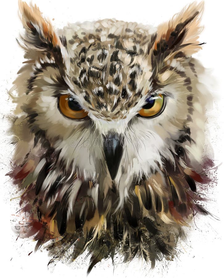 Owl head watercolor illustration in grunge style. Owl head watercolor illustration in grunge style