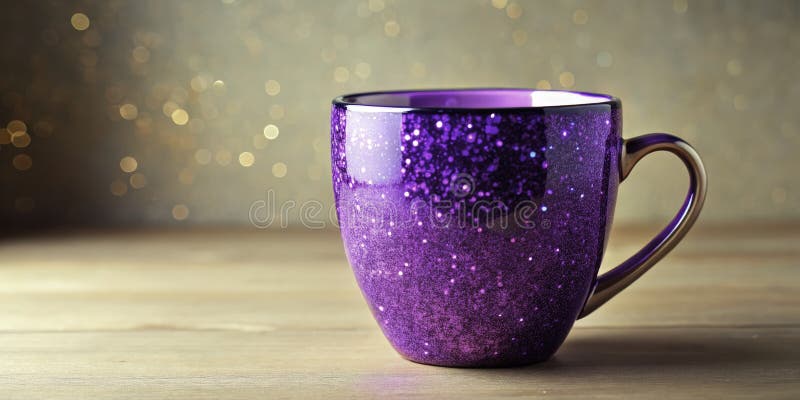 Uimitor CloseUp de o băutură purpurie sclipici într-o cana ceramică desenată manual O celebrare a designului capricios și stock illustration