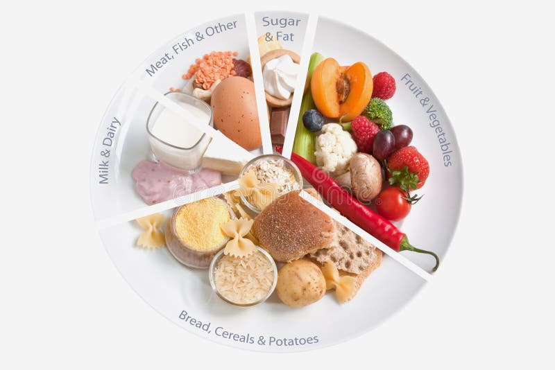 A plate packed with the ingredients for a balanced diet. A plate packed with the ingredients for a balanced diet