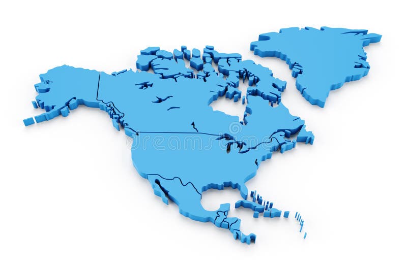 Uitgedreven kaart van Noord-Amerika met nationaal