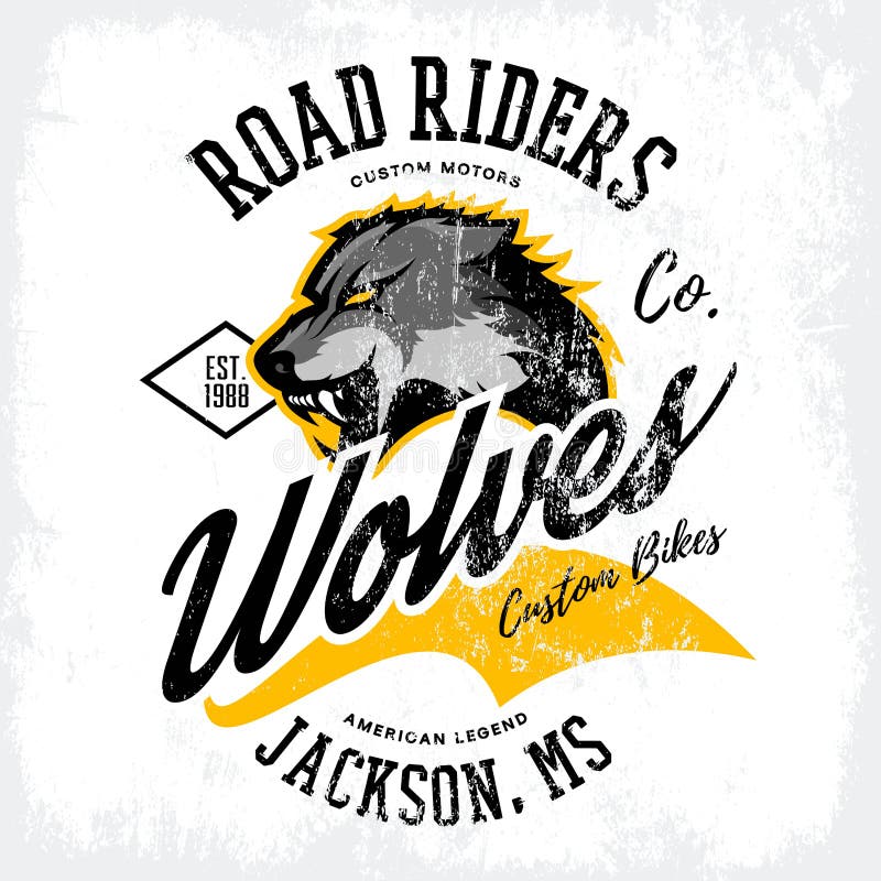 Uitstekend Amerikaans woedend van het de clubt-stuk van wolfsfietsers de druk vectordieontwerp op wit t-shirtmodel wordt geïsolee royalty-vrije illustratie Uitstekend Amerikaans woedend van het de clubt-stuk van wolfsfietsers de druk vectordieontwerp op wit t-shirtmodel wordt geïsolee royalty-vrije illustratie
