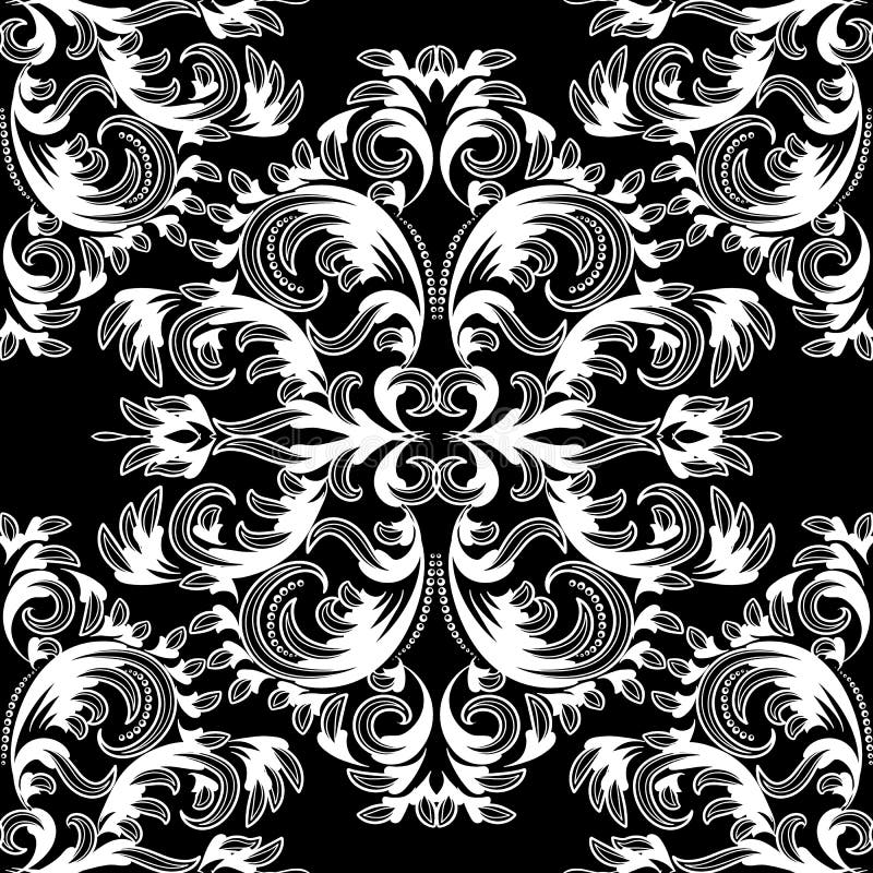 Uitstekend bloemendamast naadloos patroon Zwarte witte vector backg royalty-vrije illustratie Uitstekend bloemendamast naadloos patroon Zwarte witte vector backg royalty-vrije illustratie