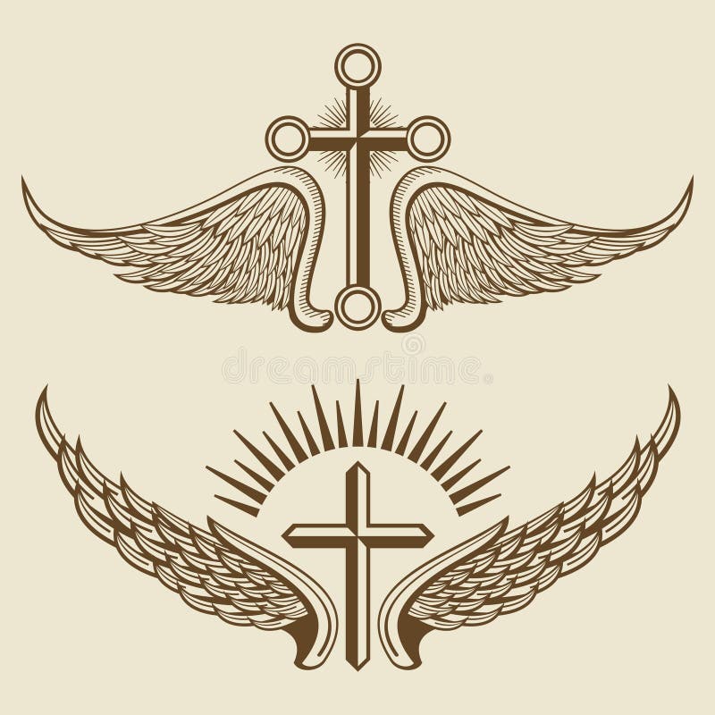 Uitstekend kruis en vleugels vectorelementen stock illustratie Uitstekend kruis en vleugels vectorelementen stock illustratie