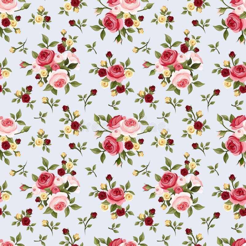 Uitstekend naadloos patroon met roze rozen op blauw Vector illustratie stock illustratie Uitstekend naadloos patroon met roze rozen op blauw Vector illustratie stock illustratie