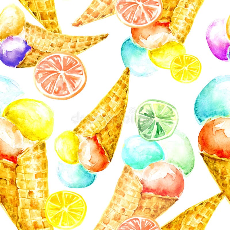 Uitstekend waterverf naadloos patroon - het roomijs van de wafeltjekegel met bessen vector illustratie Uitstekend waterverf naadloos patroon - het roomijs van de wafeltjekegel met bessen vector illustratie