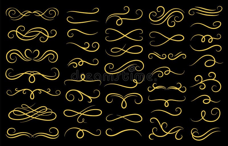 Uitstekend wervelingenornament Decoratieve gouden sierwerveling, middeleeuwse motiefkrullen en gouden filigraanornamentenverdeler royalty-vrije illustratie Uitstekend wervelingenornament Decoratieve gouden sierwerveling, middeleeuwse motiefkrullen en gouden filigraanornamentenverdeler royalty-vrije illustratie