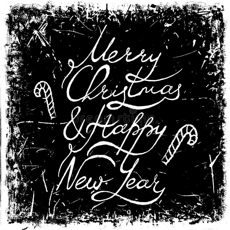 Uitstekende die hand het van letters voorzien vrolijke Kerstmis en gelukkig nieuw jaar op grungeachtergrond wordt getrokken Retro royalty-vrije illustratie Uitstekende die hand het van letters voorzien vrolijke Kerstmis en gelukkig nieuw jaar op grungeachtergrond wordt getrokken Retro royalty-vrije illustratie