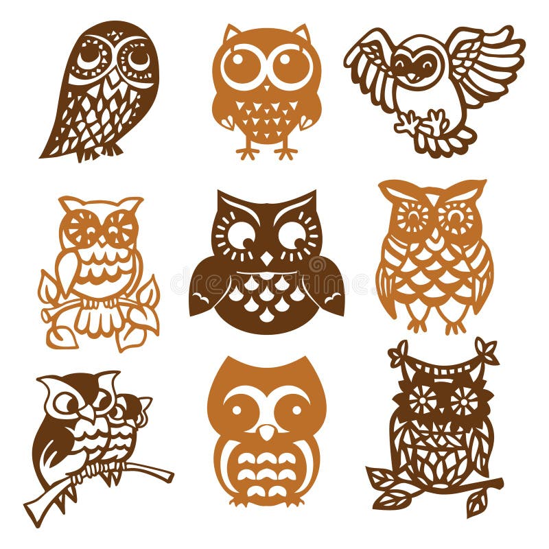 Uitstekende Document Besnoeiing Owl Birds Set vector illustratie Uitstekende Document Besnoeiing Owl Birds Set vector illustratie