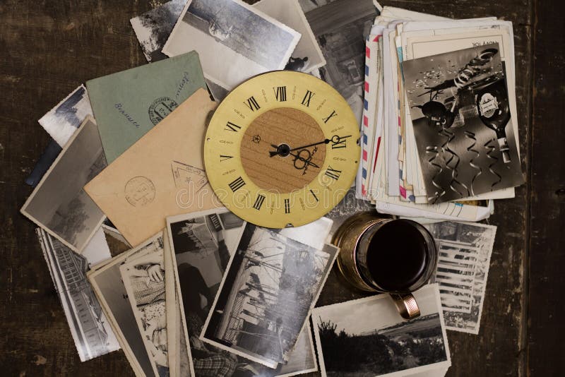 Vintage photos, letters and watches. Photos of the family archive, different. Clock Jantar. Vintage photos, letters and watches. Photos of the family archive, different. Clock Jantar