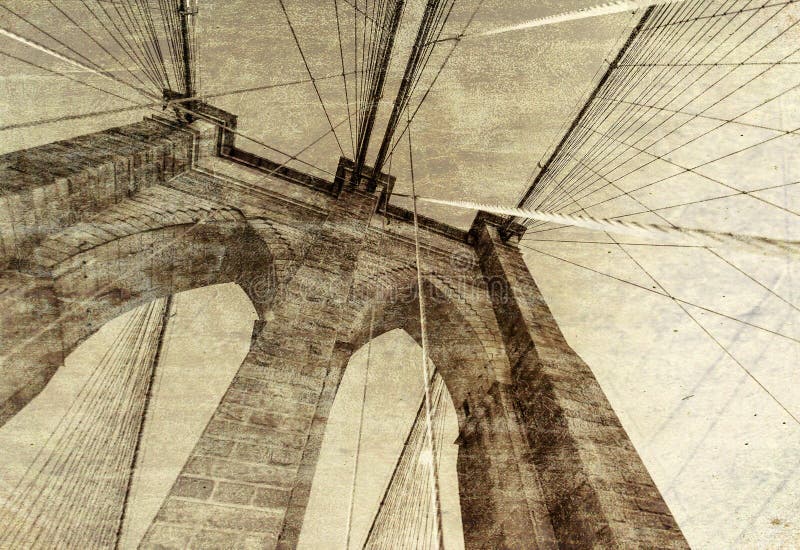 Uitstekende foto van de Brug van Brooklyn in de Stad van New York stock foto Uitstekende foto van de Brug van Brooklyn in de Stad van New York stock foto