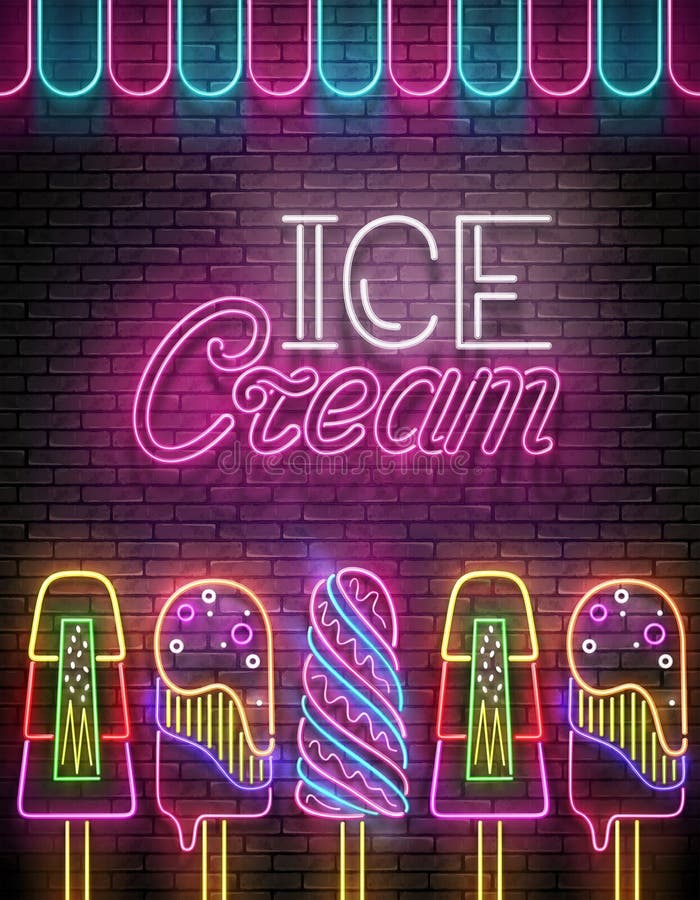 Uitstekende Gloedaffiche met Roomijslollie en Inschrijving Neon L vector illustratie Uitstekende Gloedaffiche met Roomijslollie en Inschrijving Neon L vector illustratie
