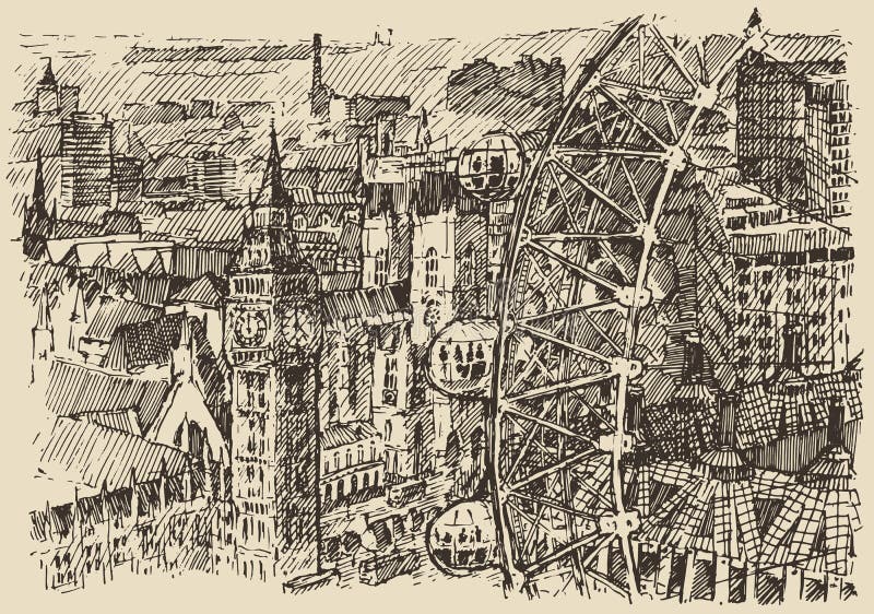 Uitstekende hand getrokken de schetsvector van Londen Engeland vector illustratie Uitstekende hand getrokken de schetsvector van Londen Engeland vector illustratie
