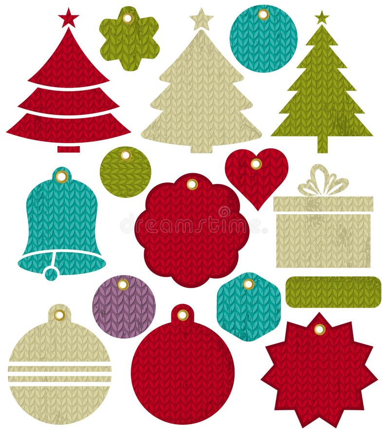 Uitstekende Kerstmisetiketten met patroon van steek, vector vector illustratie Uitstekende Kerstmisetiketten met patroon van steek, vector vector illustratie