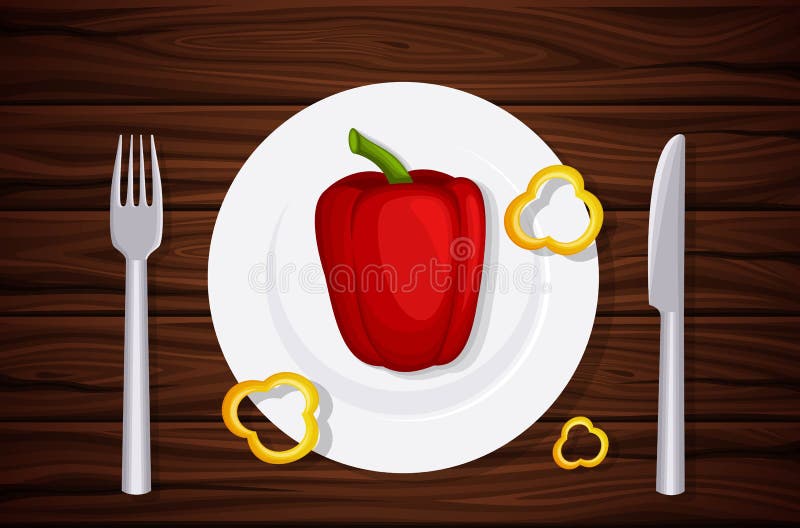 Uitstekende kwaliteits houten textuur, lijst, lijstbovenkant, peper op een plaat, plakken van peper Ontwerp vegetarisch menu vector illustratie Uitstekende kwaliteits houten textuur, lijst, lijstbovenkant, peper op een plaat, plakken van peper Ontwerp vegetarisch menu vector illustratie