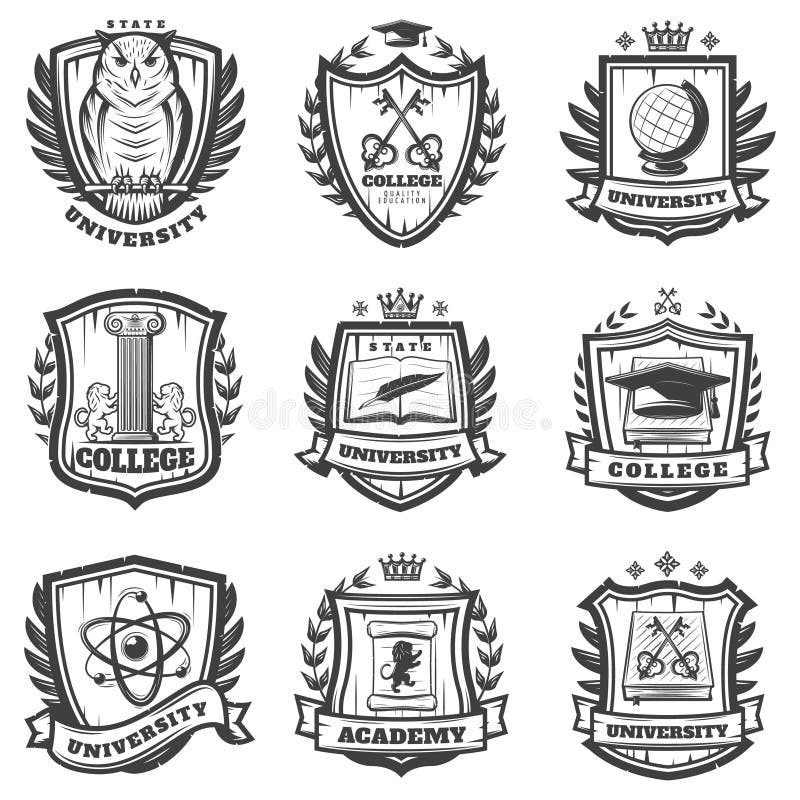 Uitstekende Onderwijswapenschildreeks vector illustratie Uitstekende Onderwijswapenschildreeks vector illustratie