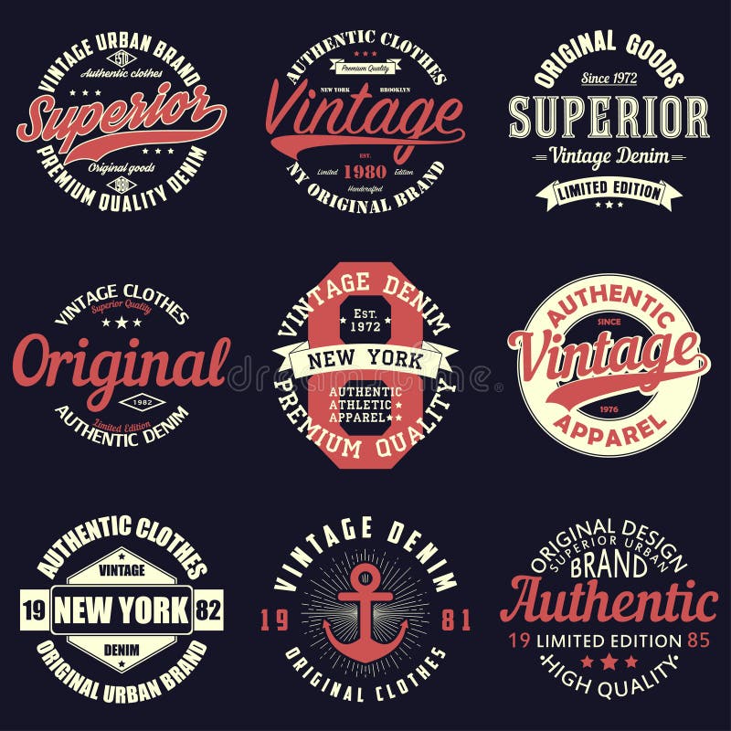 Uitstekende originele typografiereeks Retro druk voor t-shirtontwerp Grafiek voor authentieke kleding Inzameling van het kenteken royalty-vrije illustratie Uitstekende originele typografiereeks Retro druk voor t-shirtontwerp Grafiek voor authentieke kleding Inzameling van het kenteken royalty-vrije illustratie