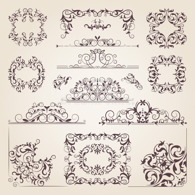 Uitstekende oude banners, wervelingen, hoeken en verschillende grenzen Vector decoratieve frames Ontwerpelementen voor uw project stock illustratie Uitstekende oude banners, wervelingen, hoeken en verschillende grenzen Vector decoratieve frames Ontwerpelementen voor uw project stock illustratie
