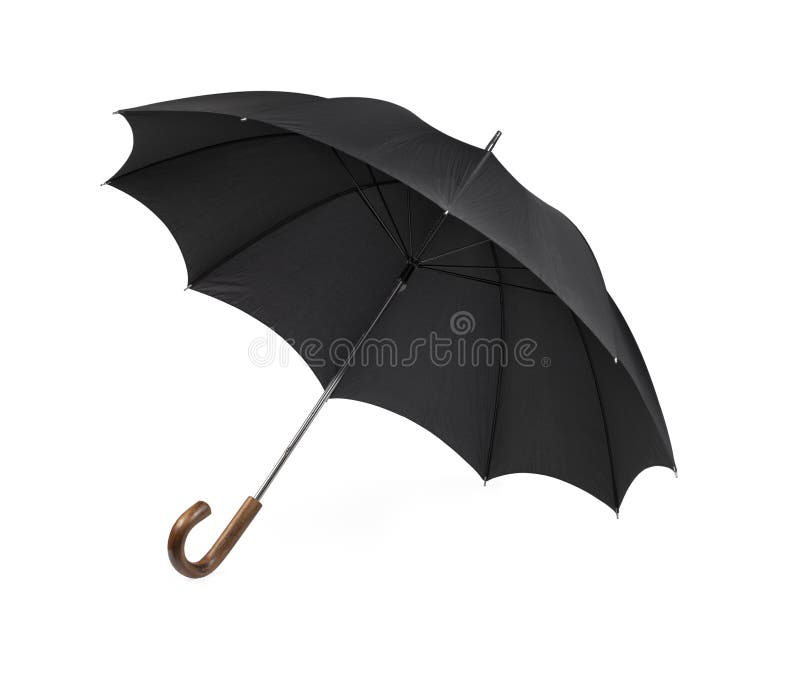 Black vintage umbrella isolated on white with some natural shadows. Black vintage umbrella isolated on white with some natural shadows.