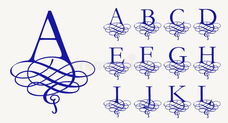 Uitstekende Reeks 1 Kalligrafische hoofdletters met krullen voor Monogrammen en Emblemen
