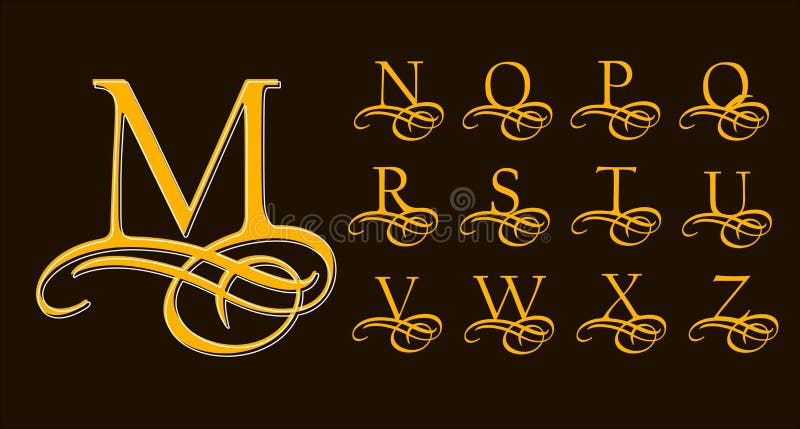 Uitstekende Reeks 2 Kalligrafische hoofdletters met krullen voor Monogrammen en Emblemen