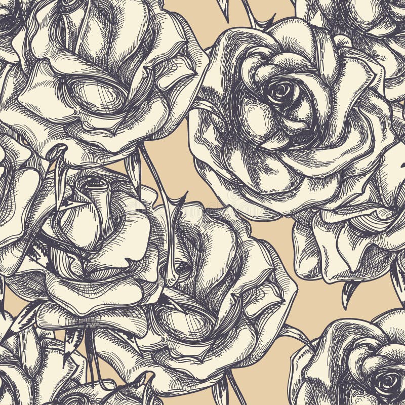 Vintage roses in bloom seamless pattern. Vintage roses in bloom seamless pattern