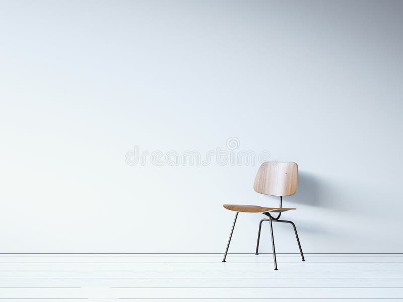 Uitstekende stoel op de witte muur 3d geef terug stock foto Uitstekende stoel op de witte muur 3d geef terug stock foto