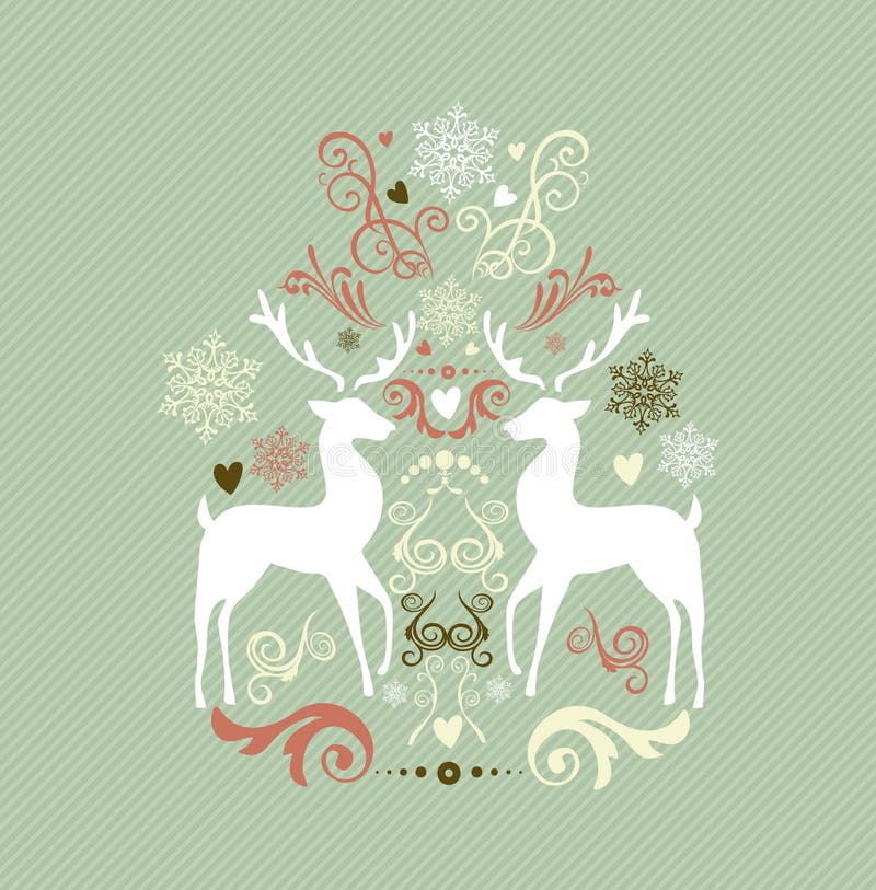 Uitstekende Vrolijke Kerstmisdecoratie met rendieren vector illustratie Uitstekende Vrolijke Kerstmisdecoratie met rendieren vector illustratie