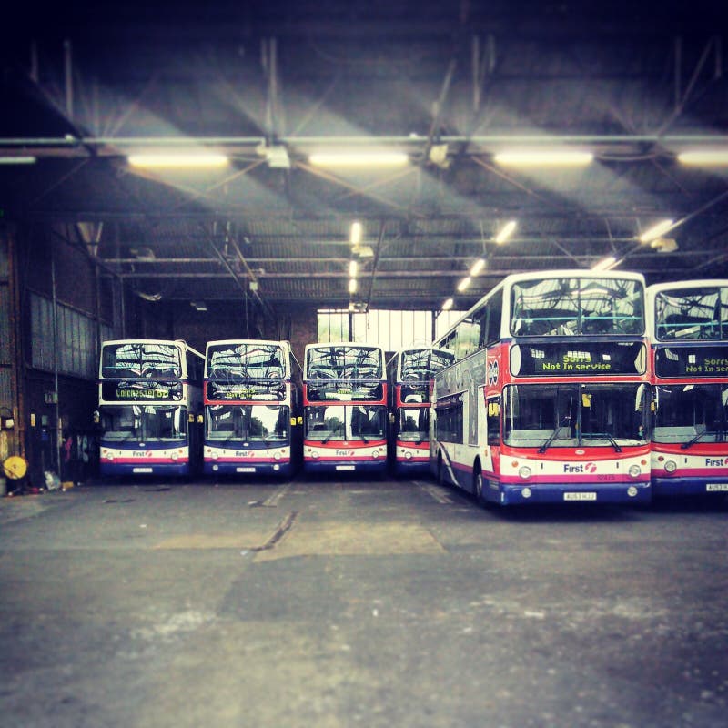 Uk bus garage editorial image. Image of double, garage 45601895