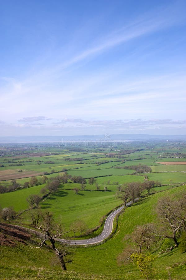UK, Gloucestershire, Coaley Peak Viewpoint, Winding Road Stock Photo