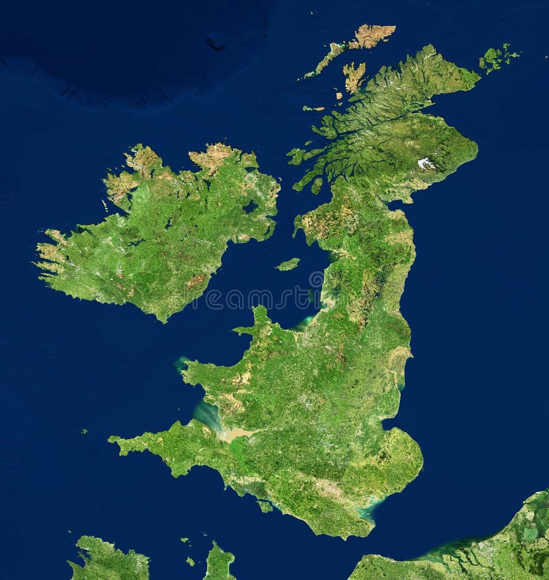 UK map in satellite photo, England terrain view from space. Physical topographic map of Great Britain and Ireland islands. Detailed photography of United Kingdom. Elements of image furnished by NASA